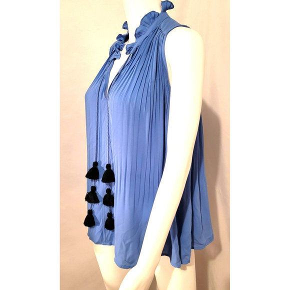 Loft Light Blue Sleeveless Blouse with Tassels - Size S - Picture 3 of 10